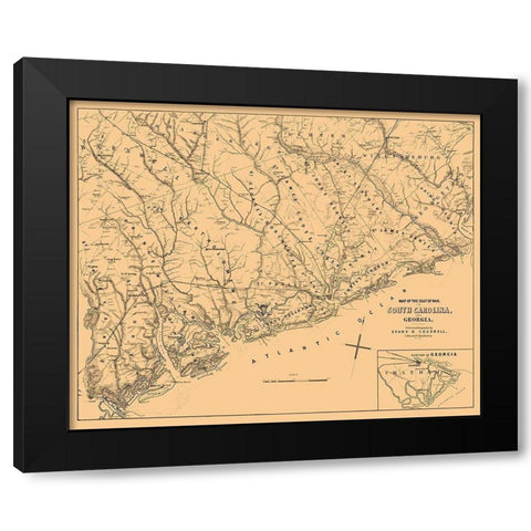 South Carolina Georgia - Cogswell 1861  Black Modern Wood Framed Art Print with Double Matting by Cogswell