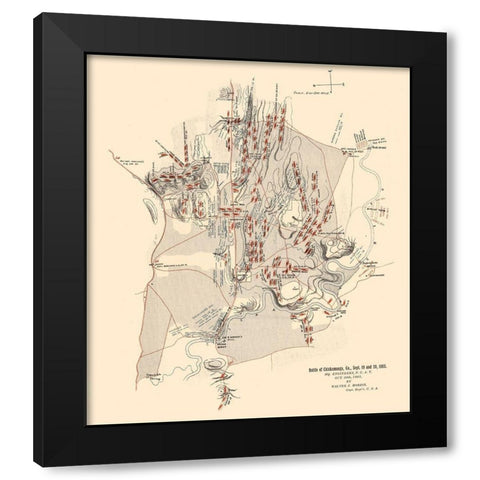 Chickamauga Georgia Battle - Morris 1863  Black Modern Wood Framed Art Print with Double Matting by Morris