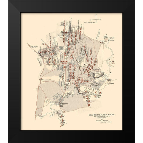 Chickamauga Georgia Battle - Morris 1863  Black Modern Wood Framed Art Print by Morris