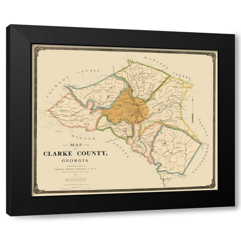 Clarke County Georgia - Strahan 1893  Black Modern Wood Framed Art Print with Double Matting by Strahan