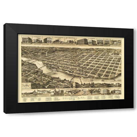 Columbus Georgia - Wellge 1886 Black Modern Wood Framed Art Print by Wellge