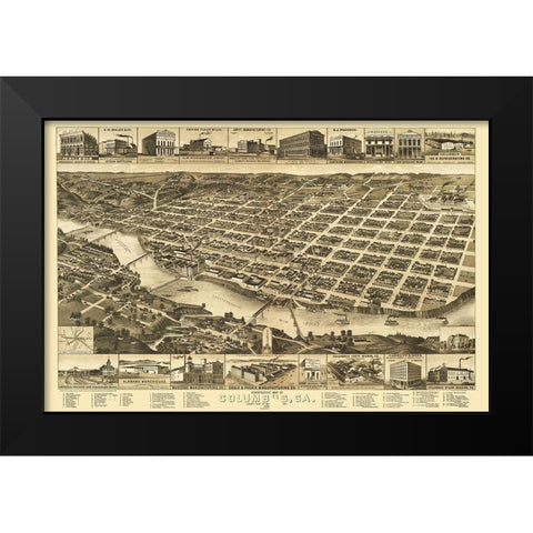 Columbus Georgia - Wellge 1886 Black Modern Wood Framed Art Print by Wellge