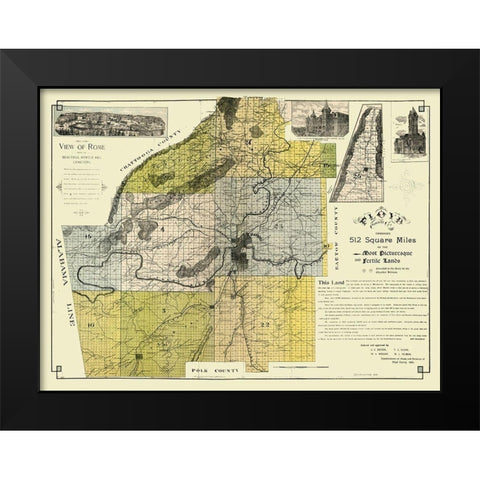Floyd County Georgia - Beauman 1895  Black Modern Wood Framed Art Print by Beauman