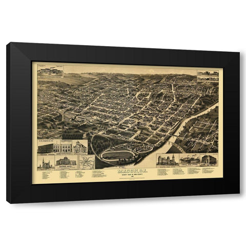 Macon Georgia - Wellge 1887 Black Modern Wood Framed Art Print by Wellge