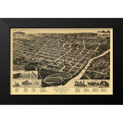 Macon Georgia - Wellge 1887 Black Modern Wood Framed Art Print by Wellge