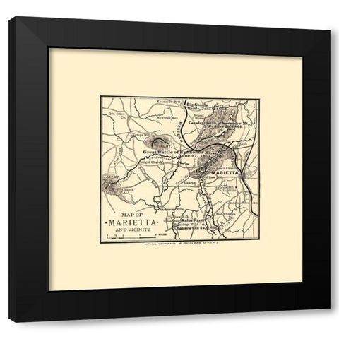 Marietta Georgia Vicinity Battles - Northrup 1864  Black Modern Wood Framed Art Print with Double Matting by Northrup