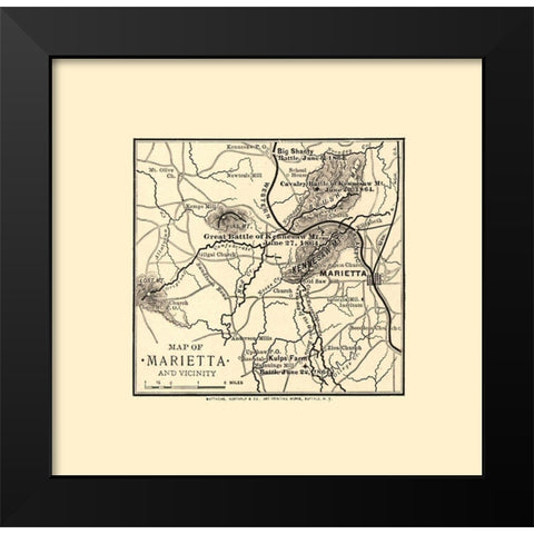Marietta Georgia Vicinity Battles - Northrup 1864  Black Modern Wood Framed Art Print by Northrup