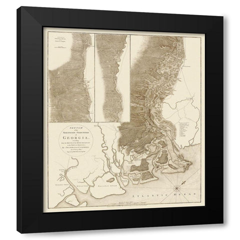 Sketch of the Northern Frontiers of Georgia 1780 Black Modern Wood Framed Art Print with Double Matting by Campbell