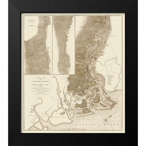 Sketch of the Northern Frontiers of Georgia 1780 Black Modern Wood Framed Art Print by Campbell