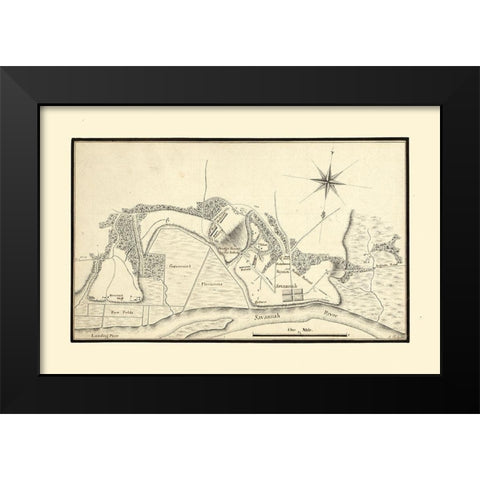 Savannah Georgia - Phelipeau 1778  Black Modern Wood Framed Art Print by Phelipeau