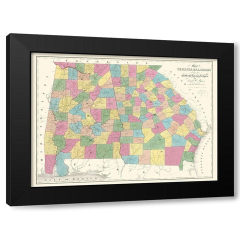 Georgia, Alabama - Burr 1839 Black Modern Wood Framed Art Print by Burr
