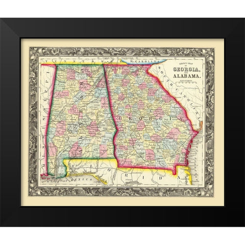 Georgia, Alabama - Mitchell 1860 Black Modern Wood Framed Art Print by Mitchell
