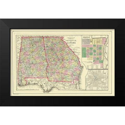 Georgia, Alabama - Mitchell 1890 Black Modern Wood Framed Art Print by Mitchell