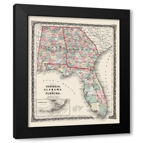 Georgia, Alabama, Florida - Colton 1858 Black Modern Wood Framed Art Print by Colton