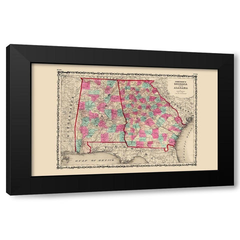 Georgia, Alabama - Johnson 1860 Black Modern Wood Framed Art Print by Johnson