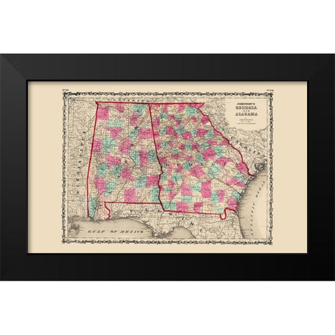 Georgia, Alabama - Johnson 1860 Black Modern Wood Framed Art Print by Johnson