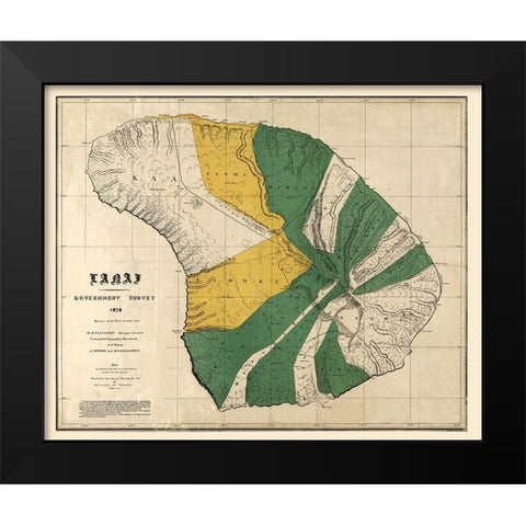 Lanai County Hawaii - Brown 1878  Black Modern Wood Framed Art Print by Brown