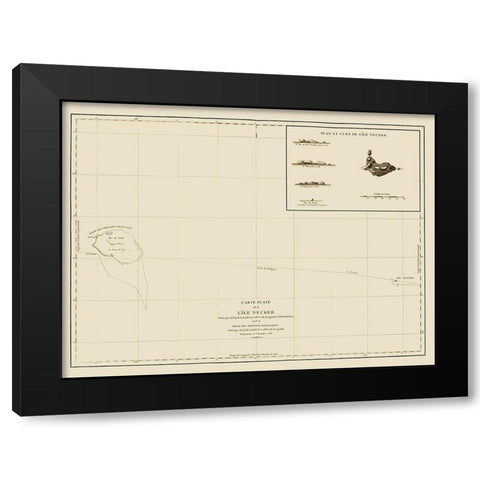 Necker Island Hawaii - Bernizet 1797 Black Modern Wood Framed Art Print by Bernizet