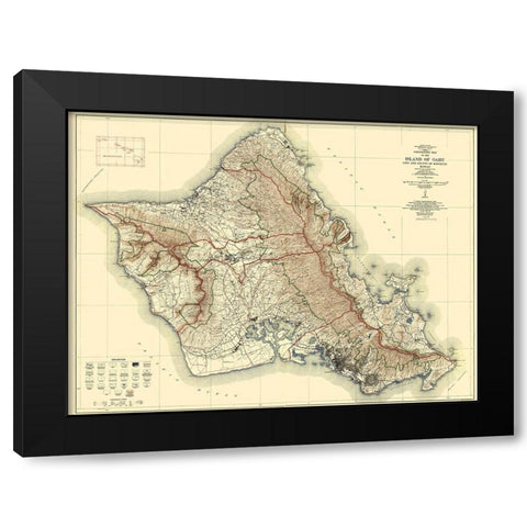 Oahu Island Hawaii - USGS 1938 Black Modern Wood Framed Art Print with Double Matting by USGS