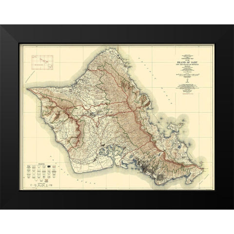 Oahu Island Hawaii - USGS 1938 Black Modern Wood Framed Art Print by USGS