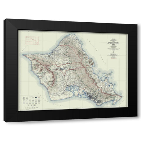 Oahu Hawaii - USGS 1938 Black Modern Wood Framed Art Print with Double Matting by USGS