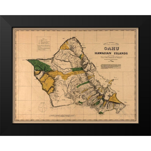 Oahu County Hawaii - Alexander 1881  Black Modern Wood Framed Art Print by Alexander
