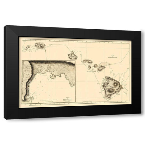 Sandwich Islands or Hawaii - Bonne 1785 Black Modern Wood Framed Art Print by Bonne
