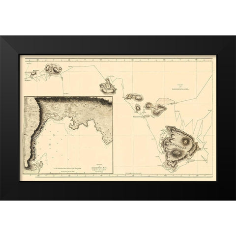 Sandwich Islands or Hawaii - Bonne 1785 Black Modern Wood Framed Art Print by Bonne