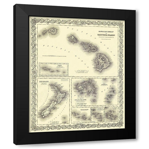 Hawaii - Colton 1856 Black Modern Wood Framed Art Print by Colton