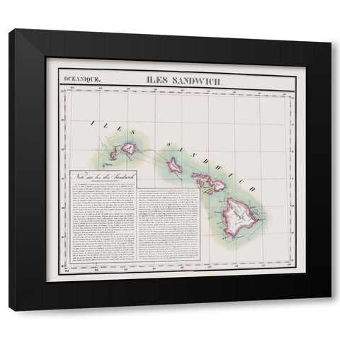 Hawaii - Vandermaelen 1827 Black Modern Wood Framed Art Print by Vandermaelen