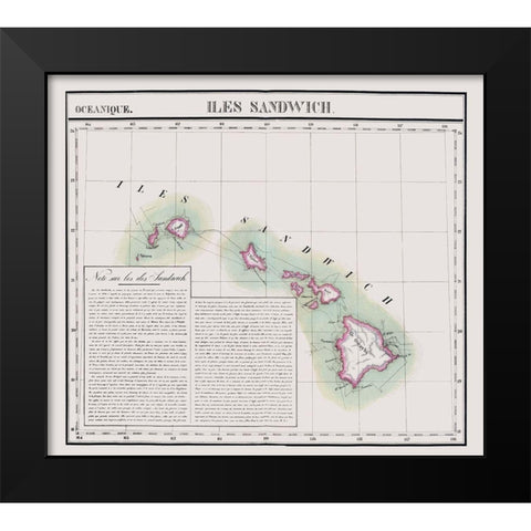 Hawaii - Vandermaelen 1827 Black Modern Wood Framed Art Print by Vandermaelen