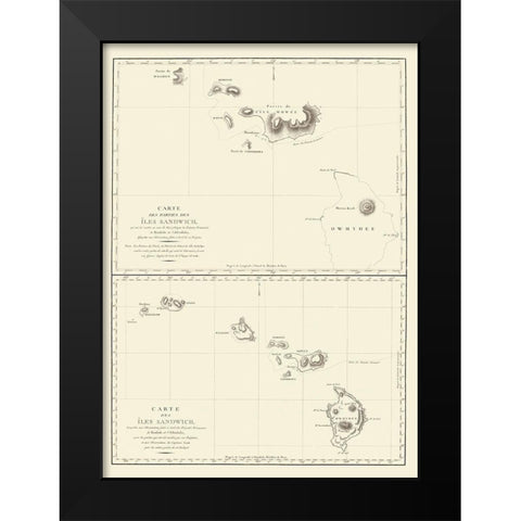 Hawaii or Iles Sandwich - Bernizet 1797 Black Modern Wood Framed Art Print by Bernizet