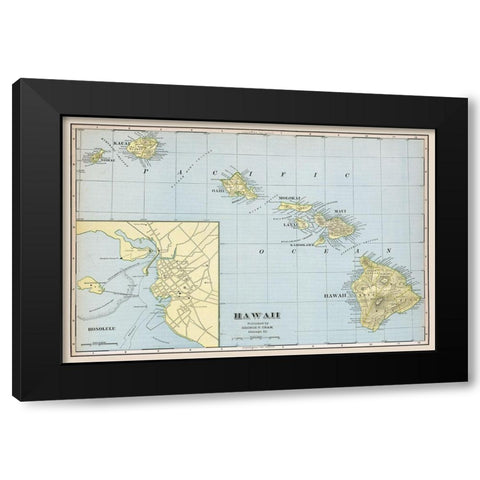 Hawaii - Cram 1888  Black Modern Wood Framed Art Print by Cram