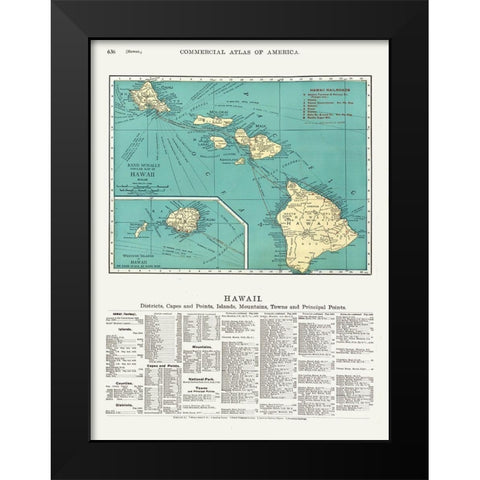 Hawaii - Rand McNally 1902  Black Modern Wood Framed Art Print by Rand McNally