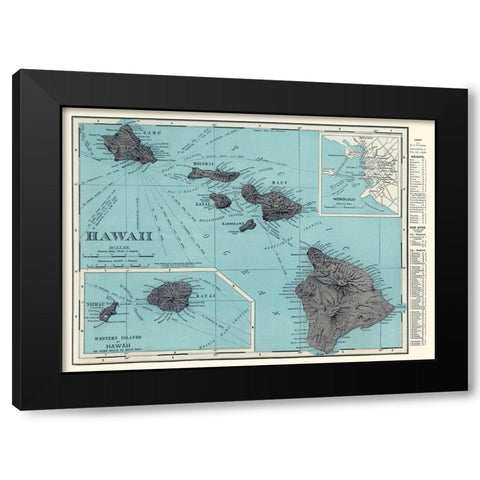 Hawaii - Rand McNally 1902  Black Modern Wood Framed Art Print by Rand McNally