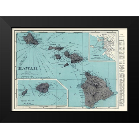 Hawaii - Rand McNally 1902  Black Modern Wood Framed Art Print by Rand McNally