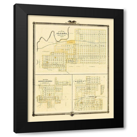 Algona, Boone, Boonsboro Iowa - Andreas 1874 Black Modern Wood Framed Art Print by Andreas
