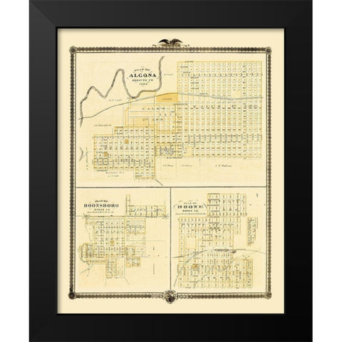 Algona, Boone, Boonsboro Iowa - Andreas 1874 Black Modern Wood Framed Art Print by Andreas