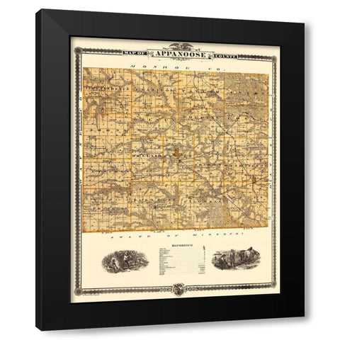 Appanoose Iowa Landowner - Andreas 1875 Black Modern Wood Framed Art Print with Double Matting by Andreas