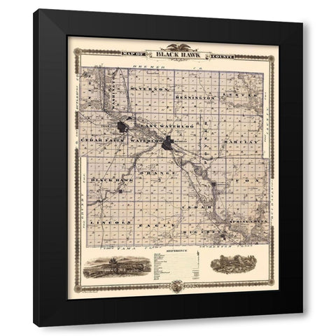 Black Hawk Iowa Landowner - Shober 1874 Black Modern Wood Framed Art Print by Shober