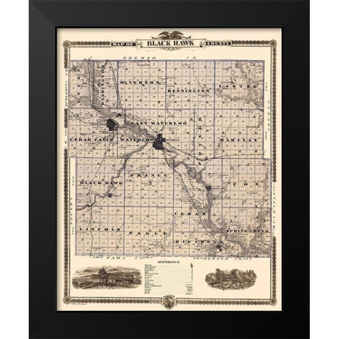 Black Hawk Iowa Landowner - Shober 1874 Black Modern Wood Framed Art Print by Shober