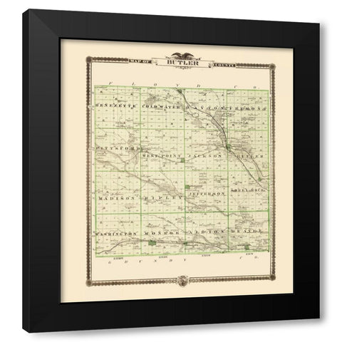 Butler Iowa Landowner - Andreas 1874 Black Modern Wood Framed Art Print with Double Matting by Andreas