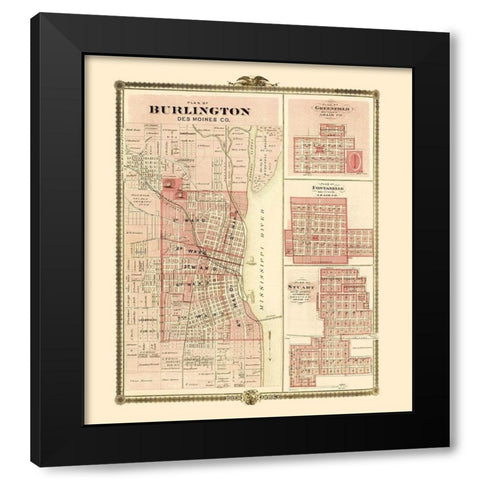 Burlington, Greenfield, Fontanelle, Stuart Iowa Black Modern Wood Framed Art Print with Double Matting by Andreas