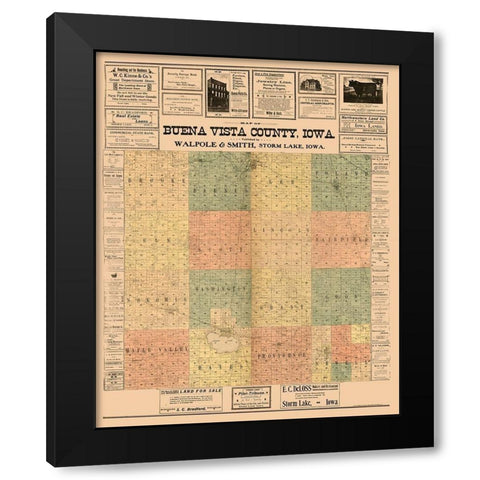 Buena Vista County Iowa - Hixson 1901  Black Modern Wood Framed Art Print by Hixson