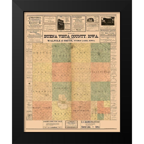 Buena Vista County Iowa - Hixson 1901  Black Modern Wood Framed Art Print by Hixson
