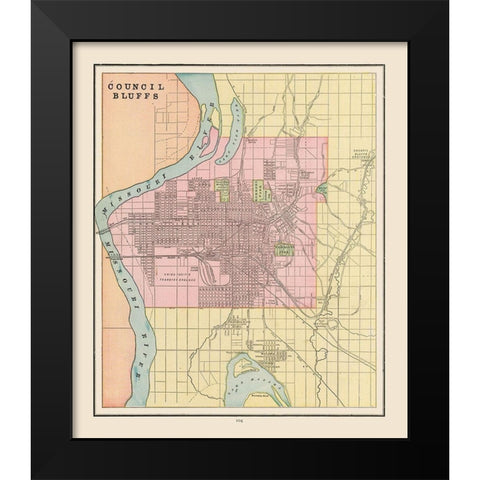 Council Bluffs  Iowa - Cram 1892 Black Modern Wood Framed Art Print by Cram