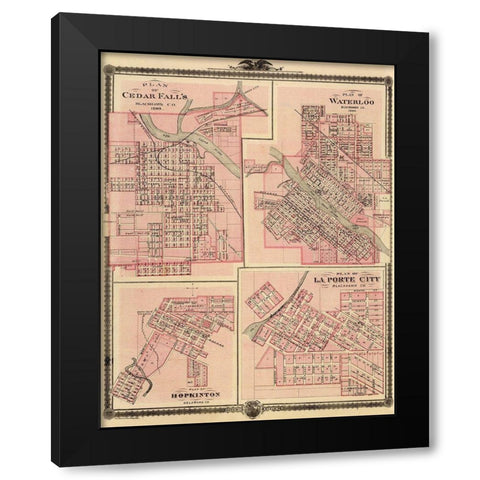 Cedar Falls, Waterloo Iowa - Andreas 1874 Black Modern Wood Framed Art Print by Andreas