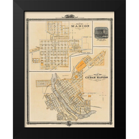 Cedar Rapids, Marion Iowa - Shober 1875 Black Modern Wood Framed Art Print by Shober