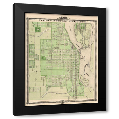Davenport Iowa Landowner - Shober 1875 Black Modern Wood Framed Art Print by Shober