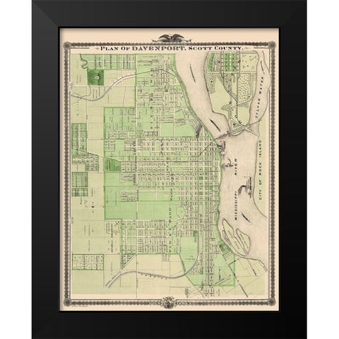 Davenport Iowa Landowner - Shober 1875 Black Modern Wood Framed Art Print by Shober